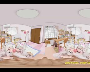 VR180 mmd FuwaMoco BlowJob 3d hololive Hentai