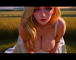 3D AI HQ Blonde Big tits Firm tits Hard erect nipples Cowgirl riding POV sex w/ Sound added